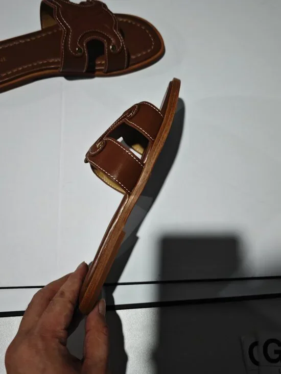 CELINE Brown Triomphe Logo Slide Sandals - Picture 3 of 4